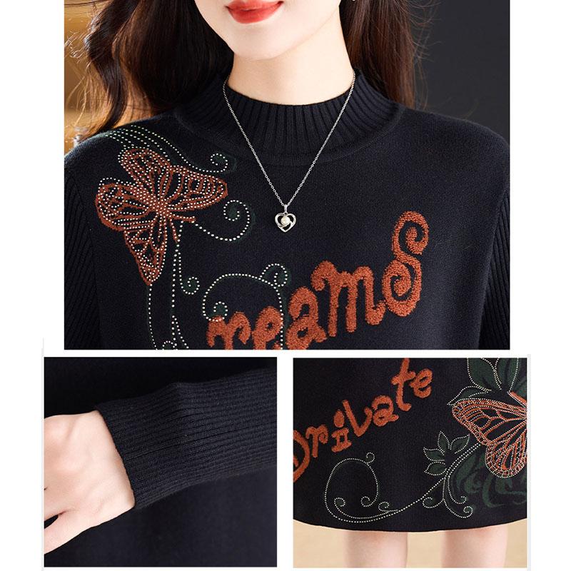 Women's Floral Knit Dress Loose Mid-length Thick Knit Sweater Dress Pullover Knit Dress