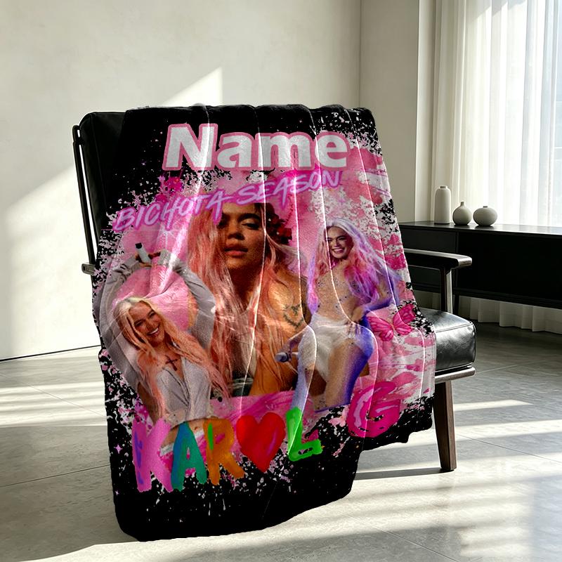 Custom Name Personalized Karol G Print Blanket, Home Decor, Bedroom, Sofa, Camping, Couch, Gifts for Birthday Christmas