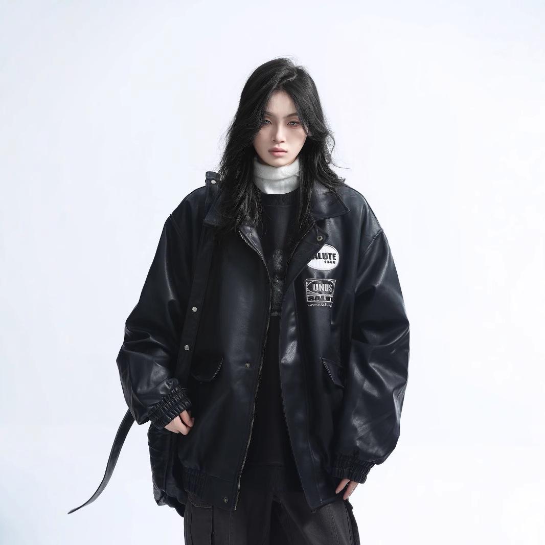 

Унисекс Модная куртка-бомбер из искусственной кожи авиатор L чёрный