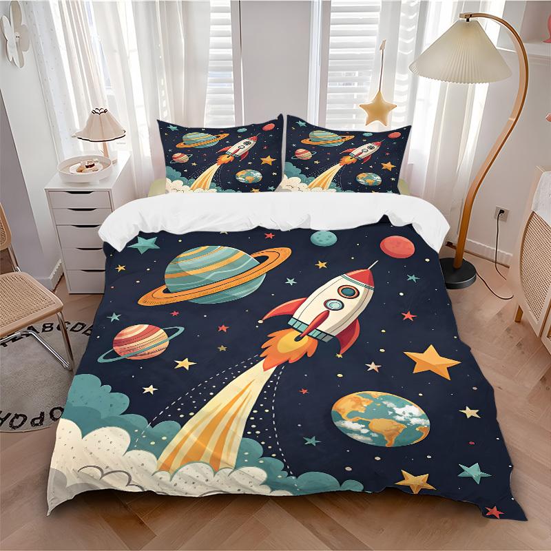 

3pcs Space Adventure Bedding Set, Includes 1 Comforter + 2 Pillowcases, Without Pillow Inserts, Soft Comfortable, Lightweight Breathable021 135x200cm