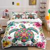 Colorful Turtle With Floral Patterns Bedding Set 1 Duvet Cover 2 Pillowcases For Adult And Children Luxury Gift Full Size