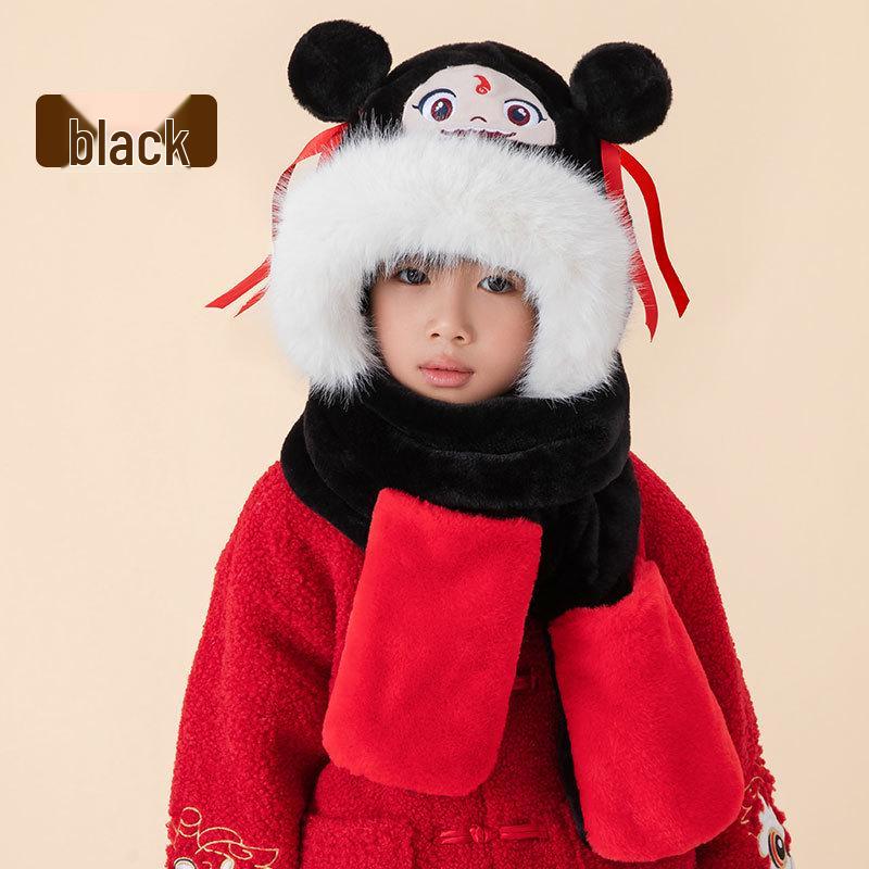 

Children s Plush Hat & Scarf Set: Fleece-Lined, Thickened, Windproof, Warm, Ear-Protecting, Two-Piece for Autumn & Winter