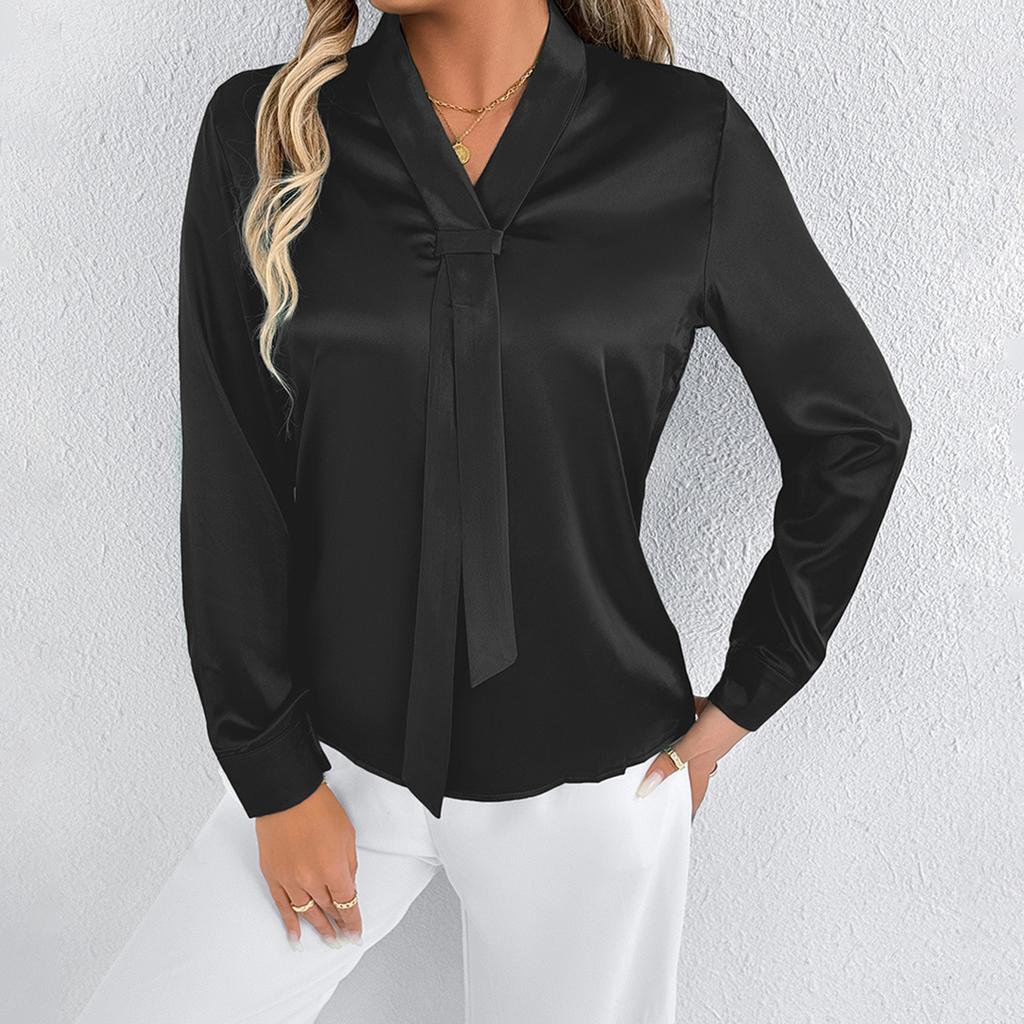 Summer Satin Shirt White Women's Solid Color Top Shirt