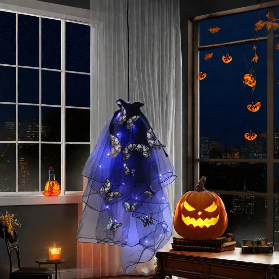 LED Skull Gothic Hairveil Luminous Headband Veil Hairpin with Butterflies Women Ghost