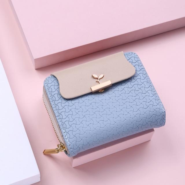 Portafoglio Mini In Pelle Blu Con Motivo Pietra, 9 Scomparti Per Carte, Sottile E Leggero, Per Donna