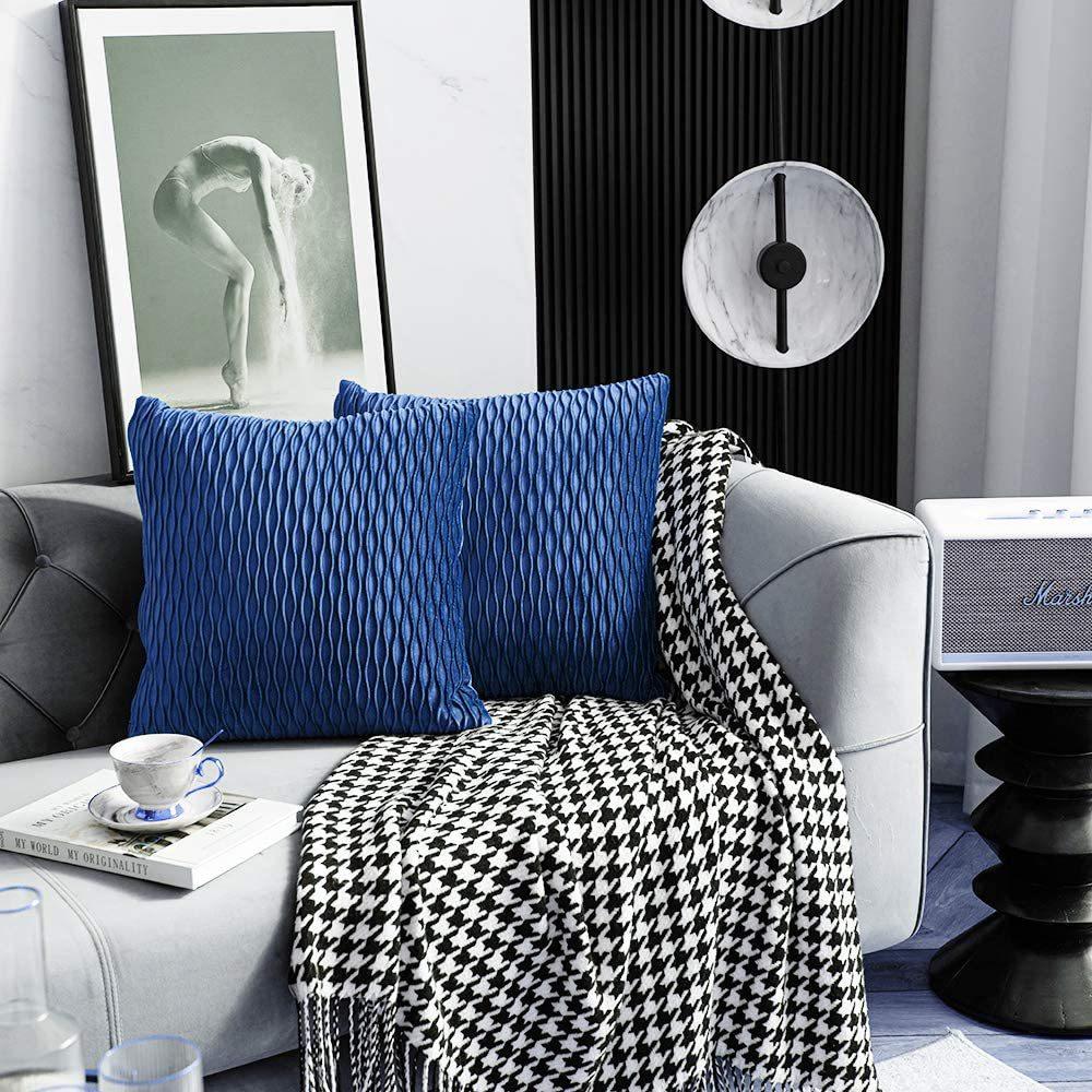 Kissenbezug für Sofa im leichten Luxusstil, einfarbig, nordisch, Ins-Kissenbezug, Samt, plissiert, gestreiftes Kissen