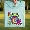 Comfort Colors® - Tie Dye Frog Peace Sign Shirt, Cute Colorful Frog T-Shirt, Frog Lover Tee, Retro Hippie Frog Gift, Frog Graphic Shirt