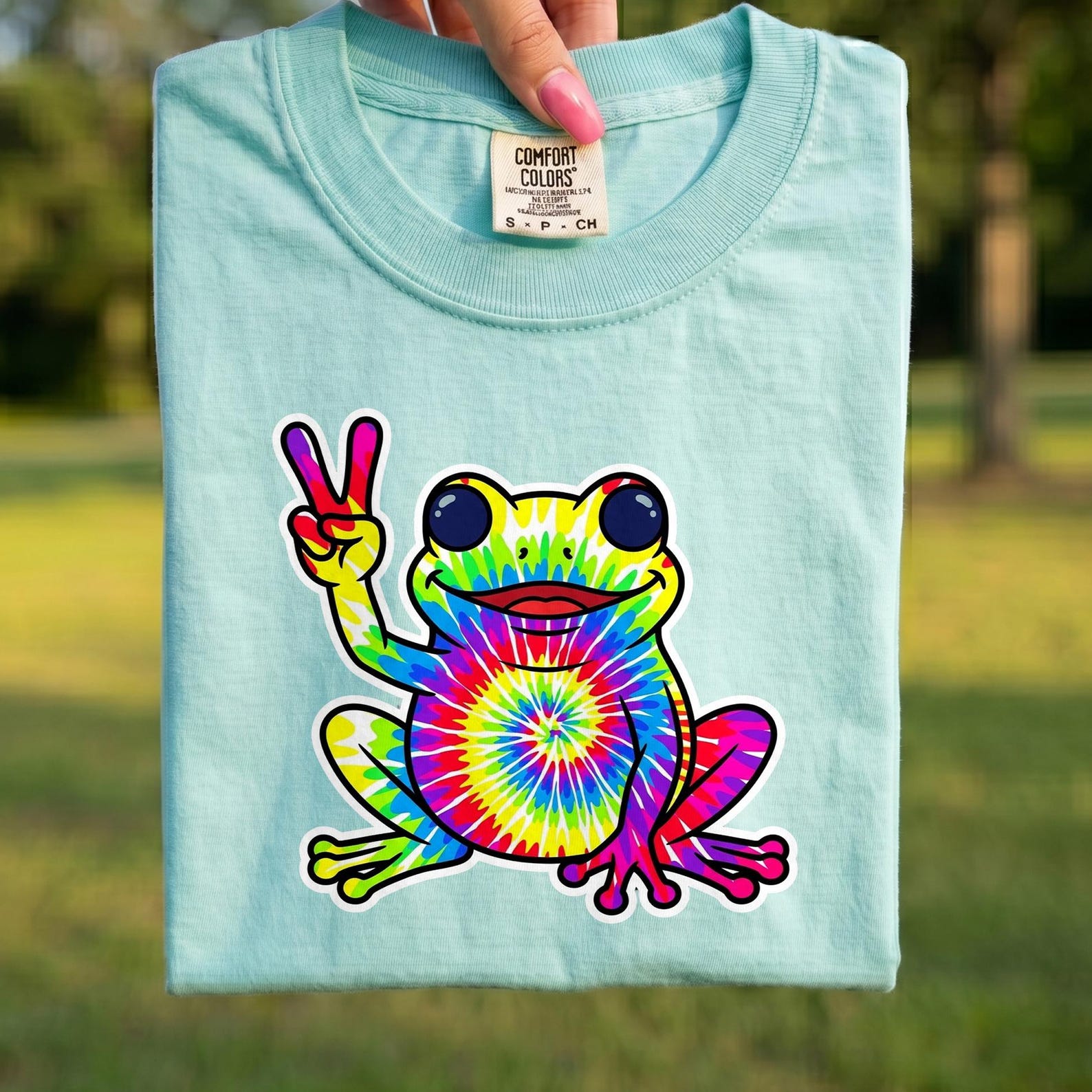 Comfort Colors® - Tie Dye Frog Peace Sign Shirt, Cute Colorful Frog T-Shirt, Frog Lover Tee, Retro Hippie Frog Gift, Frog Graphic Shirt S