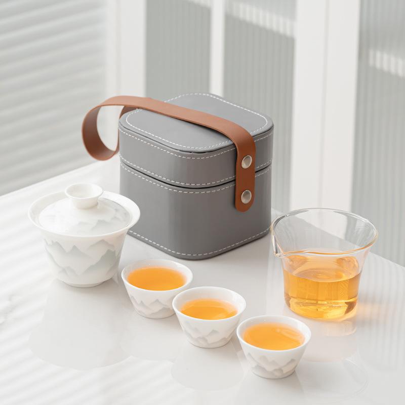 Ink Cover Bowl Travel Tea Set Portable Kung Fu Tea Set Outdoor Tea Pot Camping Kuaike Company Gifts