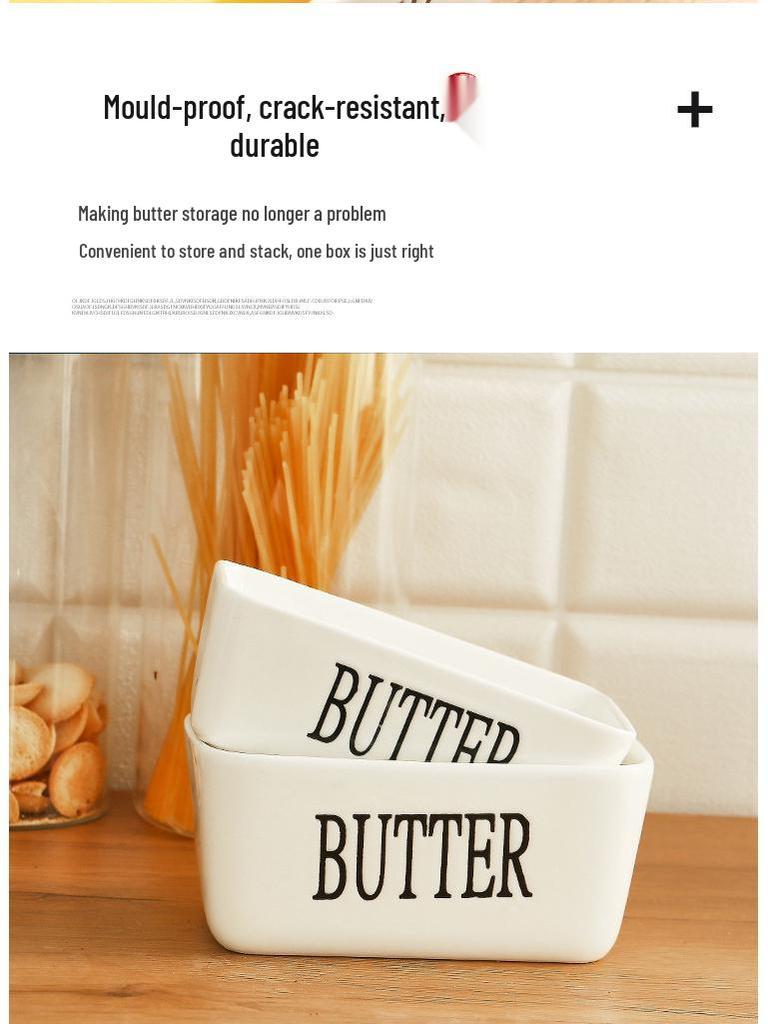 European-Style Ceramic Butter Dish with Lid - Cheese Storage Box for Fresh-Keeping In Kitchen