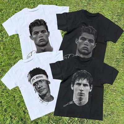 Cristiano Ronaldo Neymar Lionel Messi Football Superstar Portrait Printed Tee Men Women Cotton Loose Casual Short Sleeve Tshirts