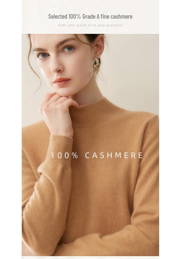 Lekasha Women's 100% Pure Cashmere Half-High Neck Pullover Knitwear for Autumn and Winter