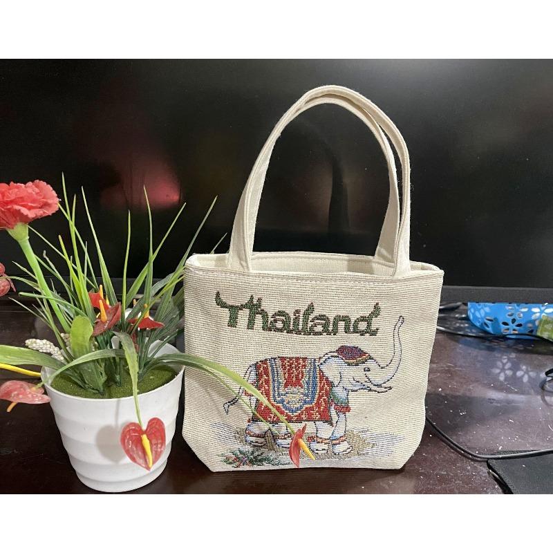Small canvas bag double-sided embroidered tote bag elephant tote bag large capacity women's bag tote bag