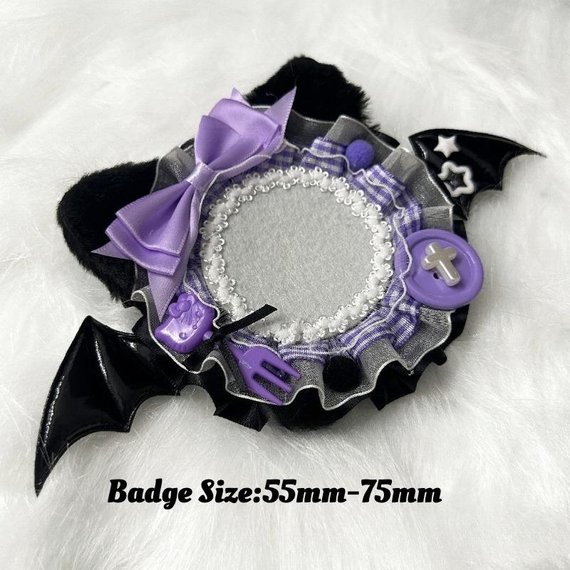 Cute Plush Badge Ornaments for 55mm 75mm Anime Pin Handmade Black Wings Mental Pins Holder Creative Goods Decoration Wholesales