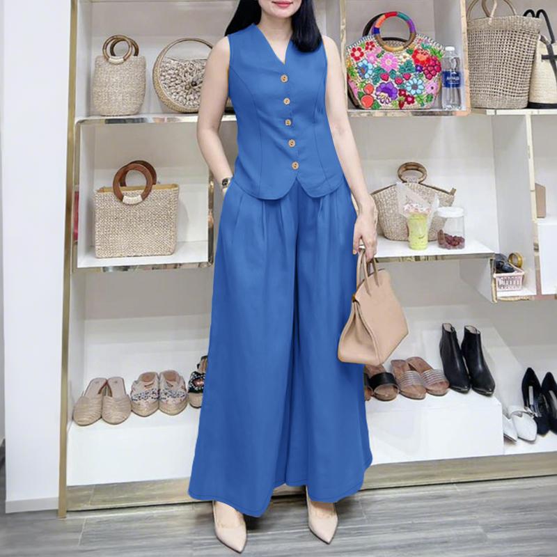 

ZANZEA Женские майки и брюки Летние повседневные комплекты из двух предметов