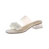 Rhinestone flower thick heel cool slippers women's summer wear 2025 new fairy wind transparent word with crystal sandals