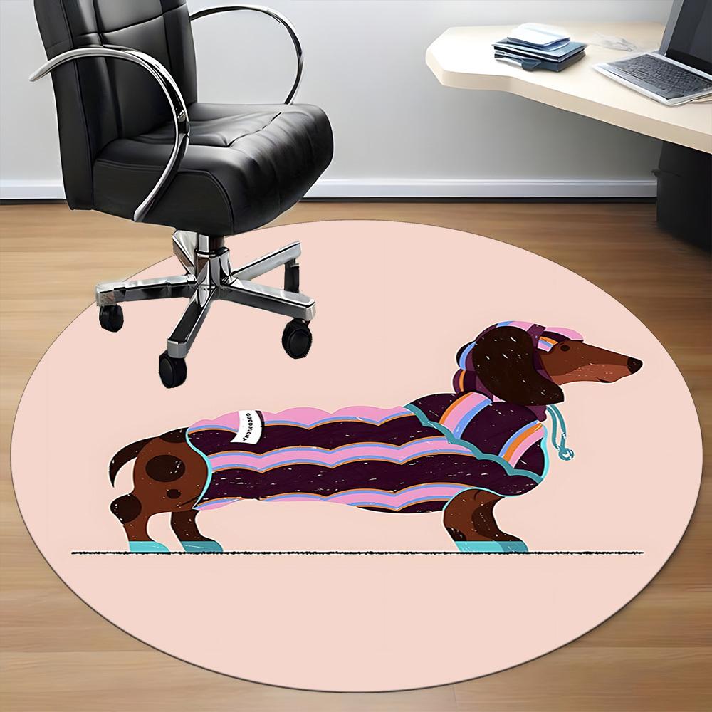 1pc Dachshund Sweater Office Round Rug, Non-slip, Soft and Durable Office Rug for Interior Decoration, Perfect for Office, Beautiful Decoration yy2603