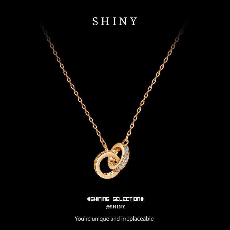 Stylowy Damski Naszyjnik Podwójny Pierścień Obojczyk - Wszechstronny, Niszowy Design, Wysokiej Klasy Srebrna Biżuteria