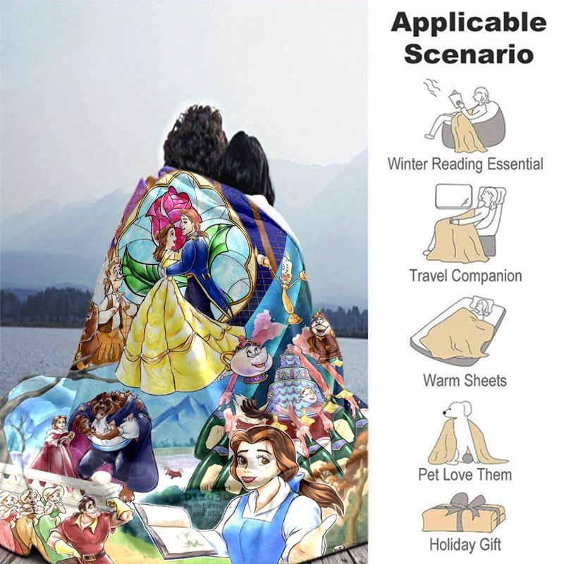 1pc Beauty and the Beast Blanket Home Decor, Couch Throw Blanket, Outdoor, Gift for Her, Flannel Throw, Bedroom, Living Room, Travel
