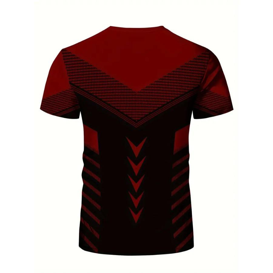 Stretchy Fit Geometric Print Crew Neck T-Shirt - Quick-Dry, Moisture-Wicking, Summer Fitness, Training, and Gym Wear - Ideal for Men's Sports