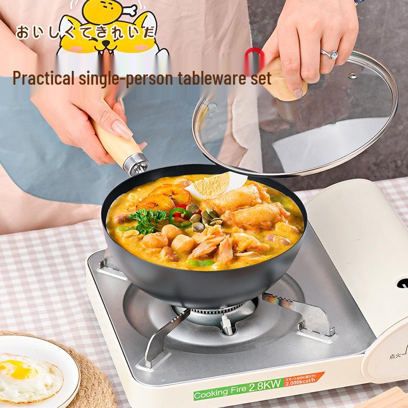 Wok compact din fier pentru stir-fry pentru o persoană, antiaderent, fără strat de acoperire, universal pentru plite cu inducție și pe gaz