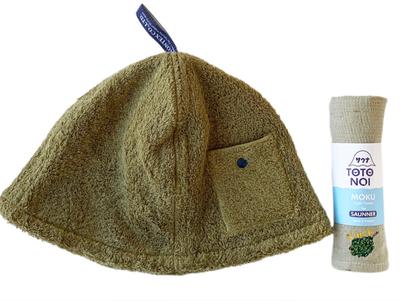 Kontex Imabari Sauna Hat <57010-90> Pocket & Sauna MOKU M Sauna Hat (Moss Green) & MOKU Vihta (Khaki)