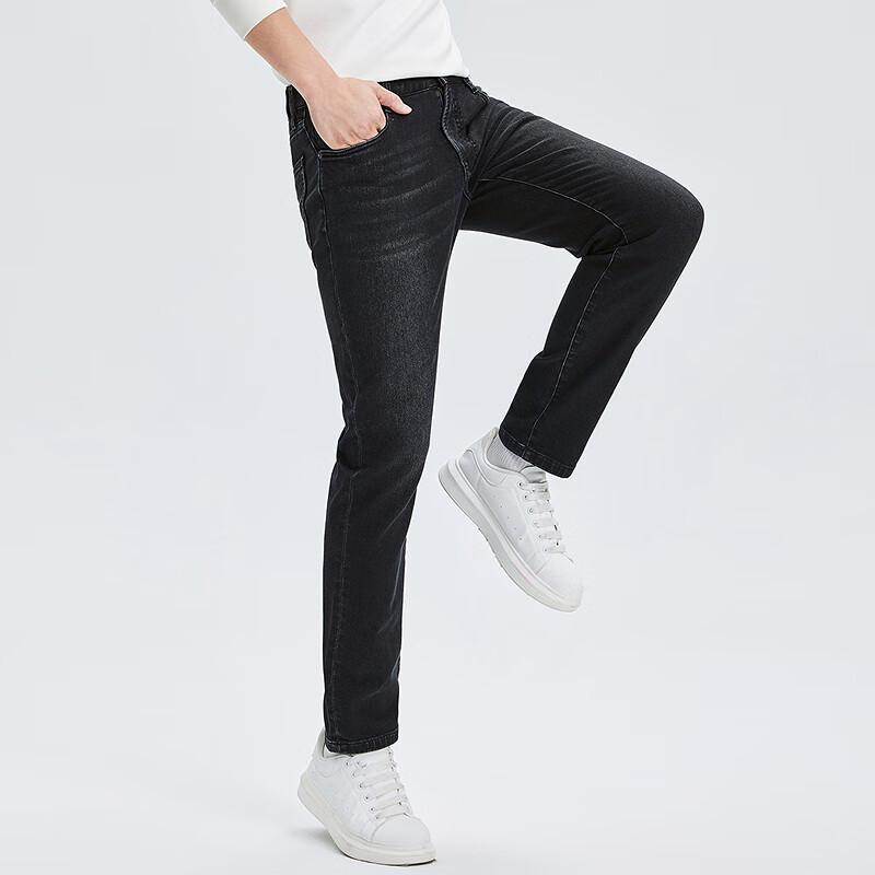 SEPTWOLVES Men's Winter Warm Fleece-Lined Straight-Leg Jeans
