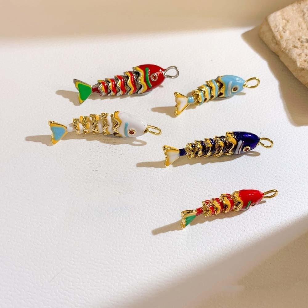 3D Plated Enamel Fish Charms Carp Drip Oil  Fish Bag Pendant Movable Mini Metal Fish  Key Ring