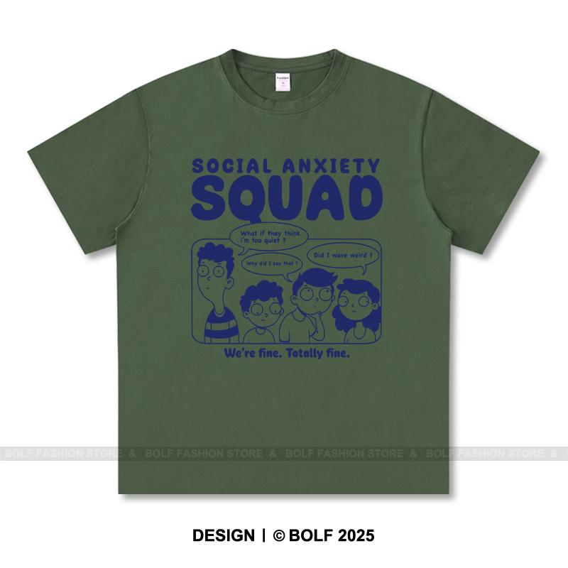 Women's Social Anxiety Squad Printed T-Shirt 100% Cotton Oversized Relatable Graphic Tees for Men Summer Tops Mood Streetwear