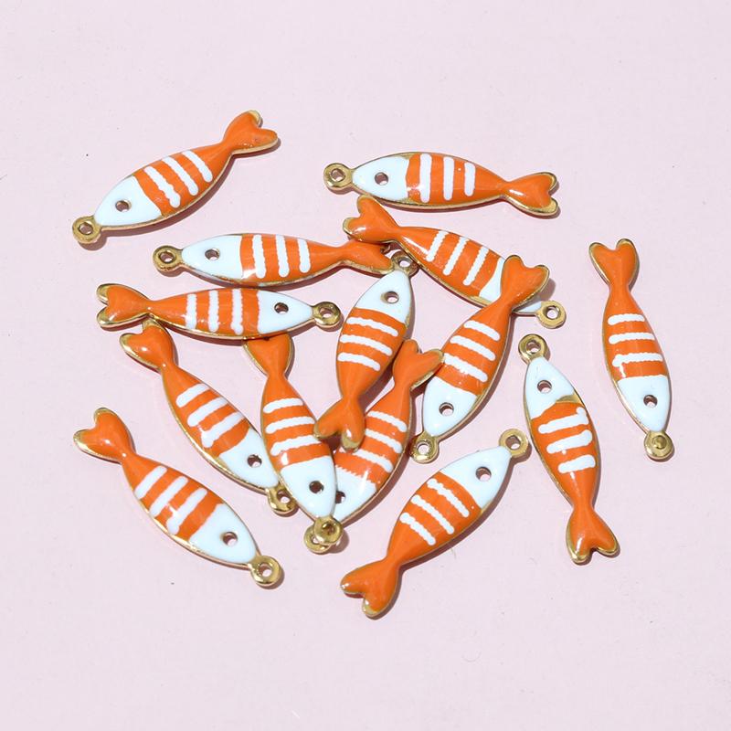 20pcs 18x5mm Stainless Steel Fish Enamel Charms Pendant Stainless Steel DIY Jewelry Making Accessories Findings 