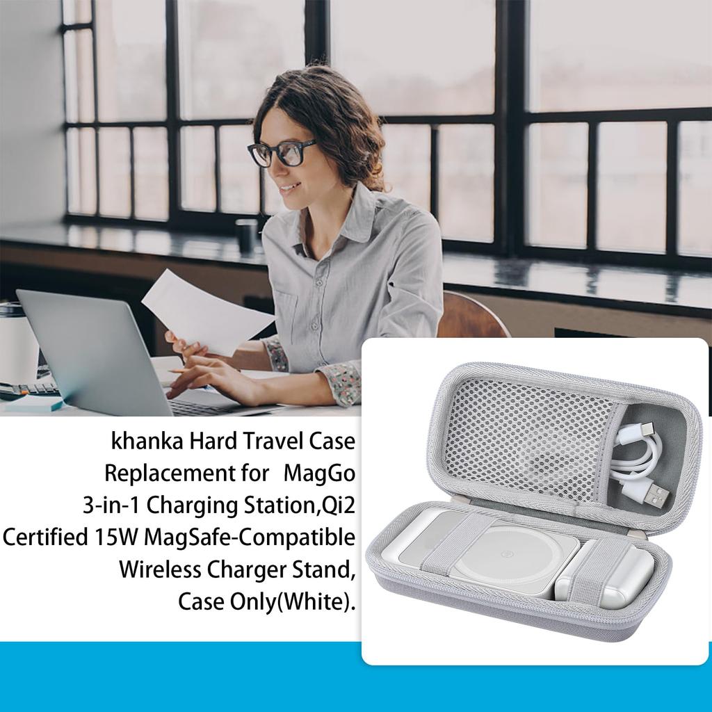 [Case Only] Anker MagGo Wireless Charging Station (Foldable 3-in-1) Magnetic 3-in-1 Wireless Charging Station Storage Case, White - Khanka