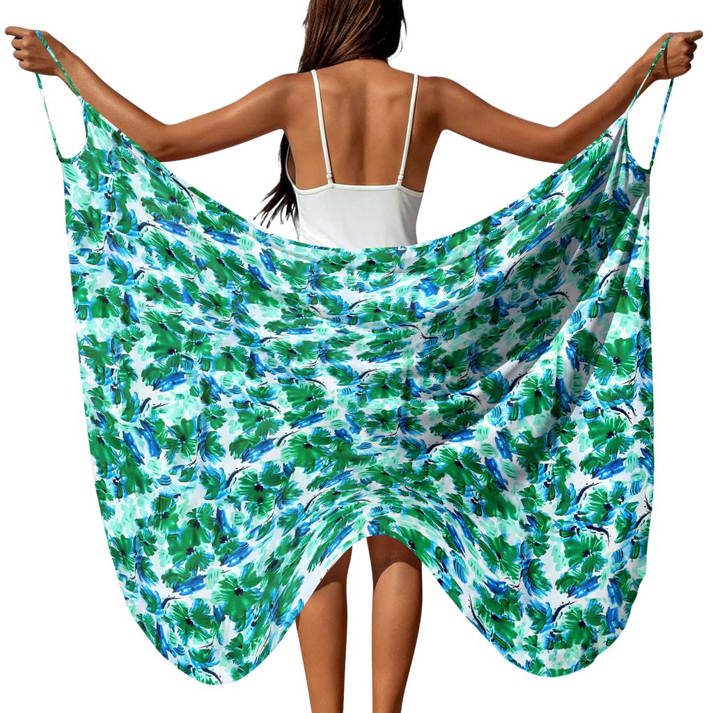 Damen Strand-Überwurfkleid mit Blumenprint, schulterfreies Wickel-Strandkleid, leichte Sommer-Sarong-Badebekleidungs-Abdeckung
