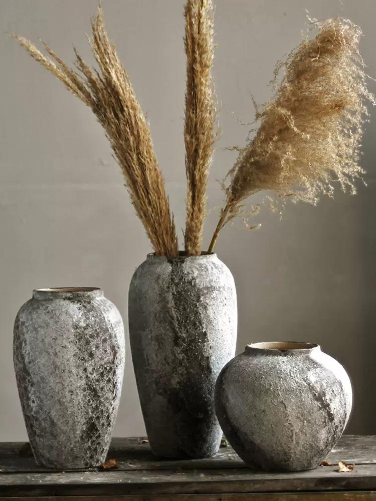 Wabi-Sabi Retro Chinese Ceramic Jar: Distressed Decorative Vase for Entrance, TV Cabinet, or Flower Arrangement.