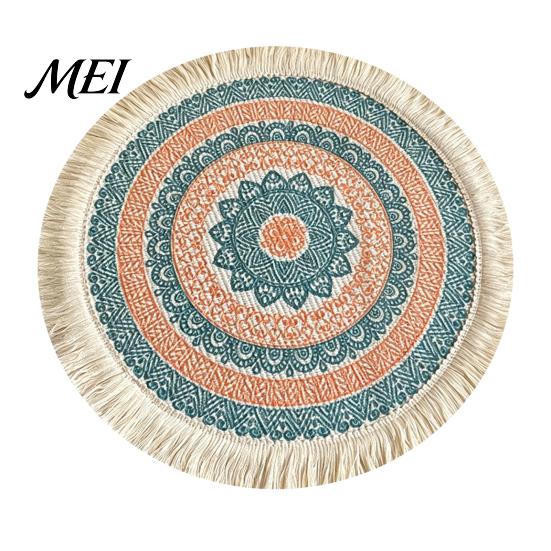 Decorative Drink Coasters Vintage Round Coasters, Pastoral Cotton Linen Placemats, Soft Jute Durable Mats Tassels Mats, Handwoven Table Pads J