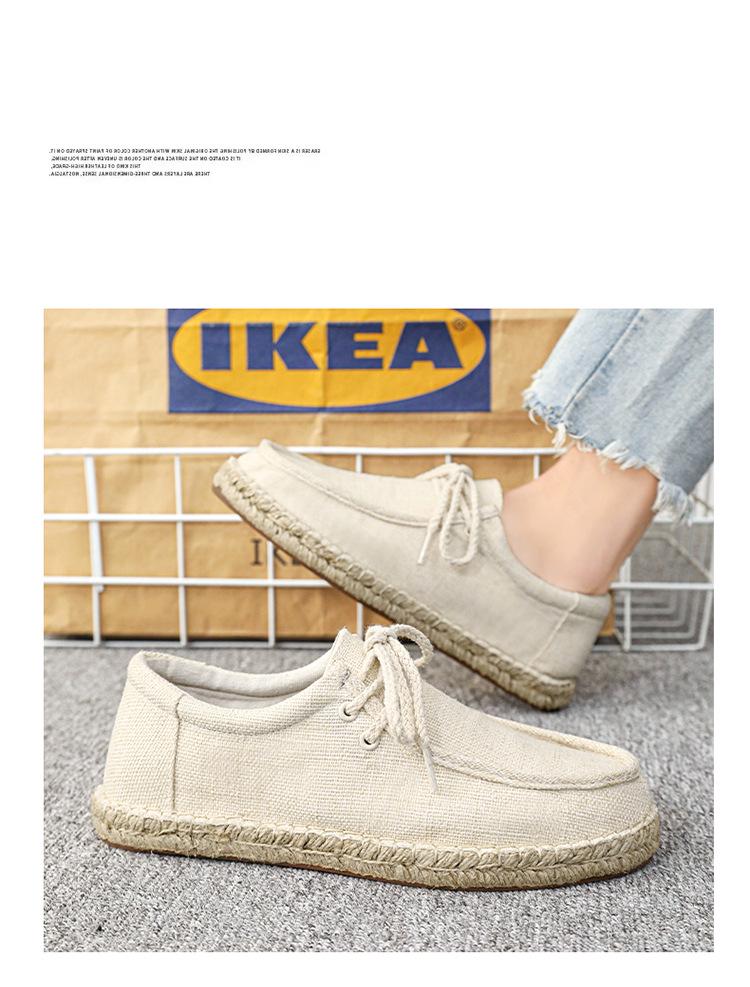 Chaussures tendance en toile de lin pour hommes - Style pêcheur décontracté à semelle en chanvre pour l'été