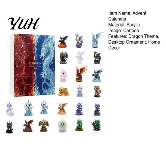 Collectible Dragon Figures Advent Calendar, 2D Christmas Countdown Box with Calendar Acrylic Pendants, Festive Tree Hanging Decor, Holiday Gift Set