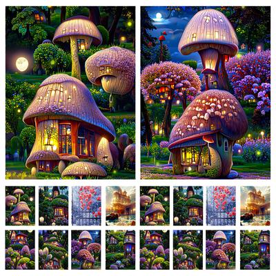 Mushroom House 5D DIY Diamond Painting Full Round Drill Diamond Rhinestones Painting Cross-stitch Art Craft for Home Decoration