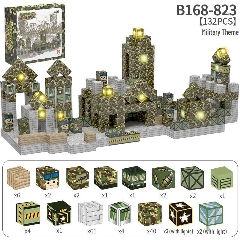 2.0cm DIY Magnetic Building Blocks with Lights - Magnetic Cubes Military Engineering Farm Set