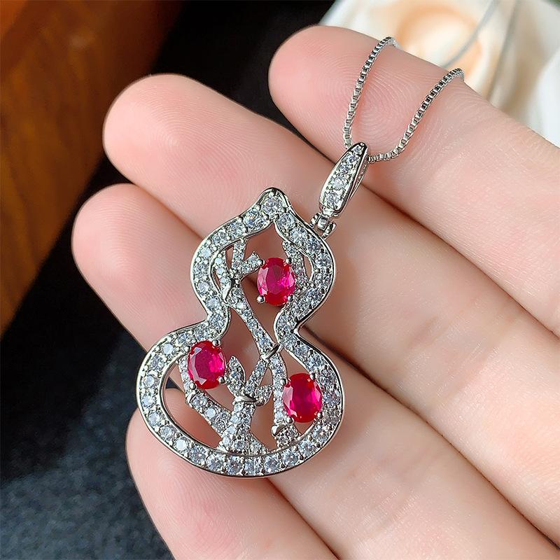 Set Jewelry Collarbone Chain Gourd 925 Silver Needle Earrings Ring High Temperament Vintage Women's
