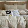 Ins Nordic Bedding Set Striped Pure Cotton Duvet Cover Set Skin-Friendly Single Twin Full Queen Size Flat & Fitted Sheets Set