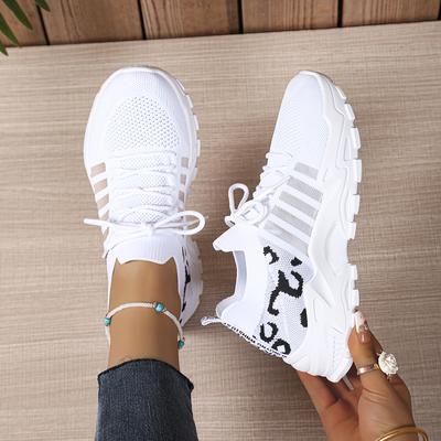 Damenschuhe, Damen-Sportschuhe Neue Trendige Mesh Atmungsaktive Leopardenmuster Freizeit-Sportschuhe