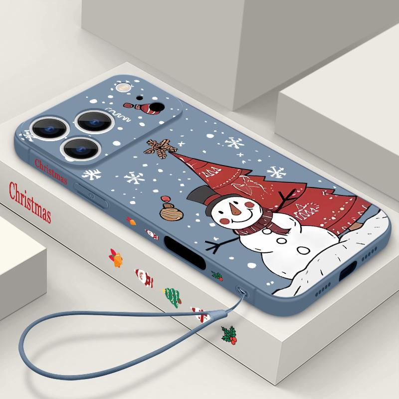 Christmas Snowman Pattern Lanyard Case For iPhone 17 15 16 Pro Max 12 13 14 Pro Max 16e Air 11 Shockproof Soft Strip Phone Cover