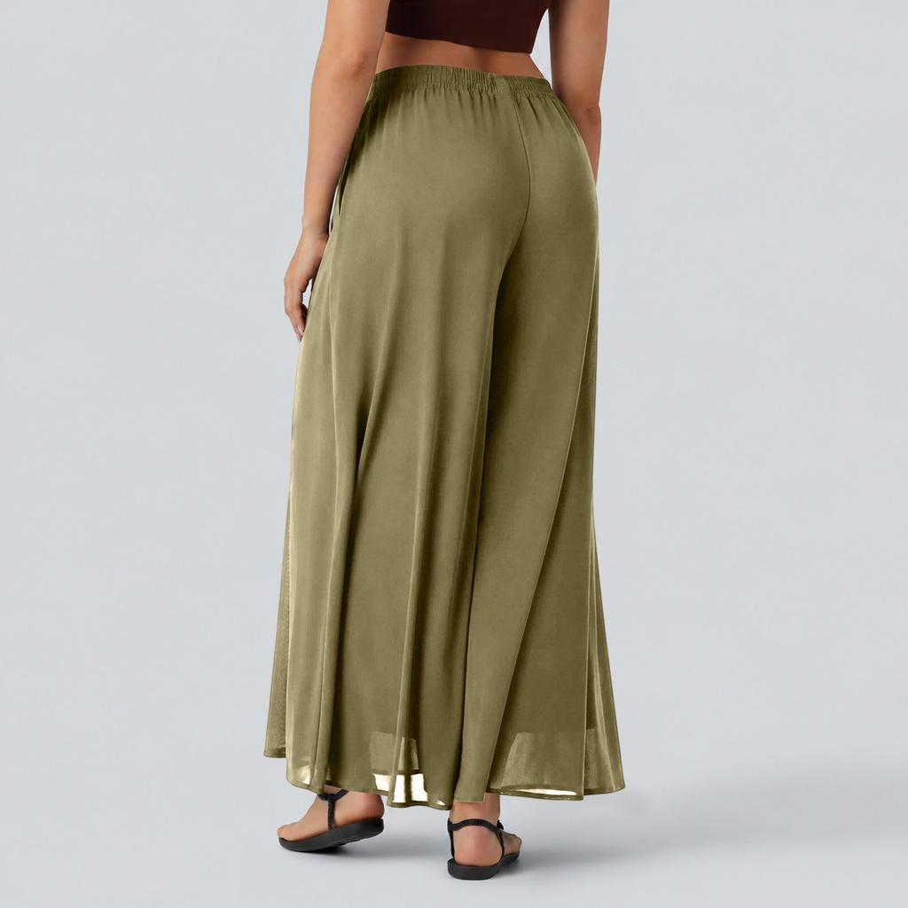 Women's Chiffon Wide Leg Pants Loose Fit Long Trousers Lightweight High Waist Flowing Design for Casual Wear