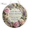 Warm Atmosphere Wall Plaque Wooden Rose Door Hanger Sign, Front Floral Hanging Plaque, Decorative Rustic Farmhouse Home Decoration Ornament with Rope