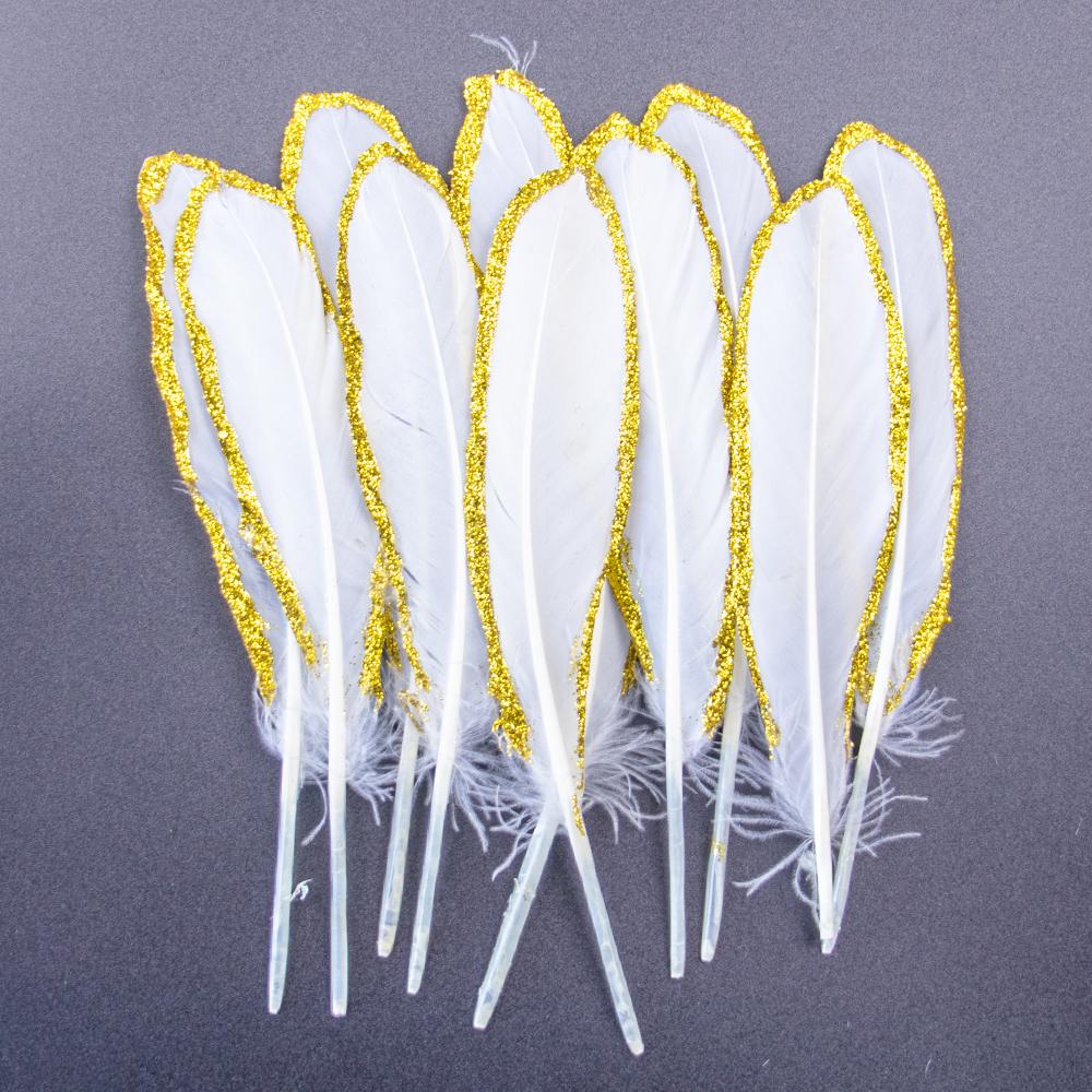10PCS Gold Feathers Decoration 15-20CM Natural White Turkey Goose Duck Pheasant Feathers Plumes Handicraft Accessories
