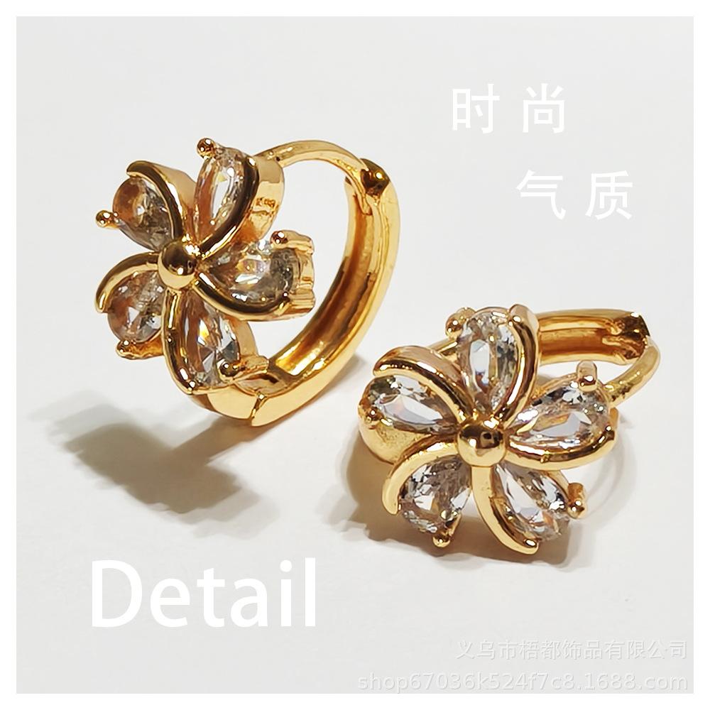 European and American Style Flower Zircon Earrings: Elegant, High-End, Simple Design Copper шампанского