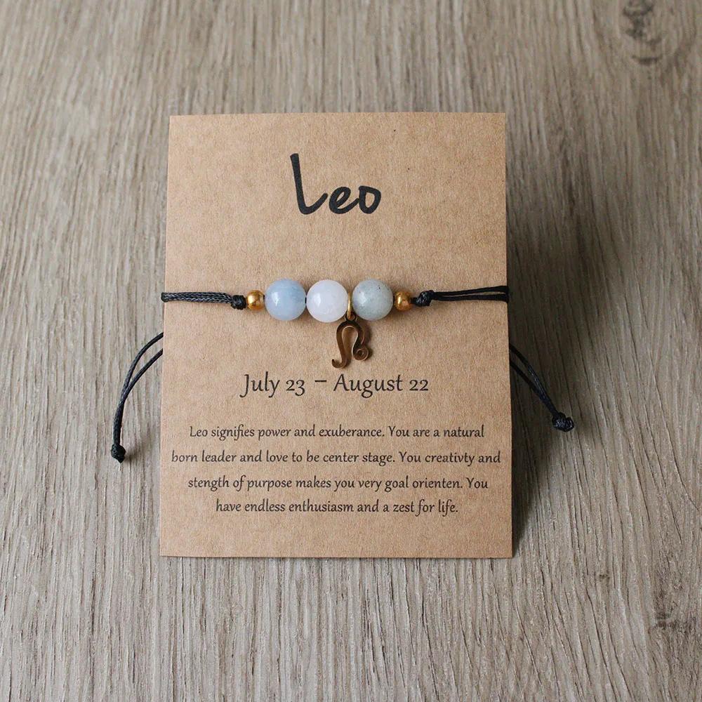 12 Zodiac Signs Natural Stone Handmade Braided Bracelet Minimalist Woven Jewelry for Women Men