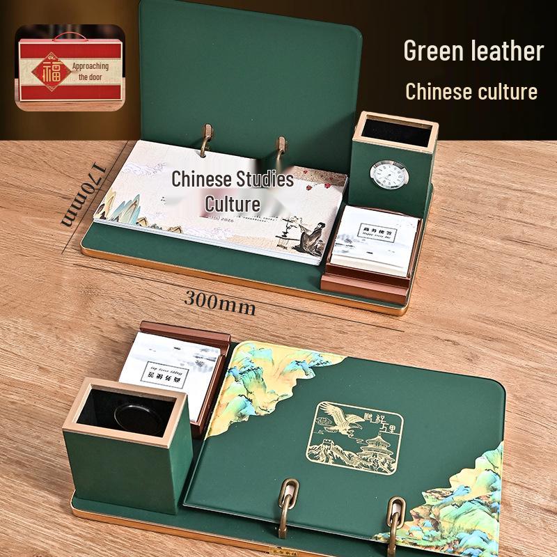 2026 Custom Leather Business Desk Calendar Set with Logo - Creative Office Desktop Ornament Gift Box