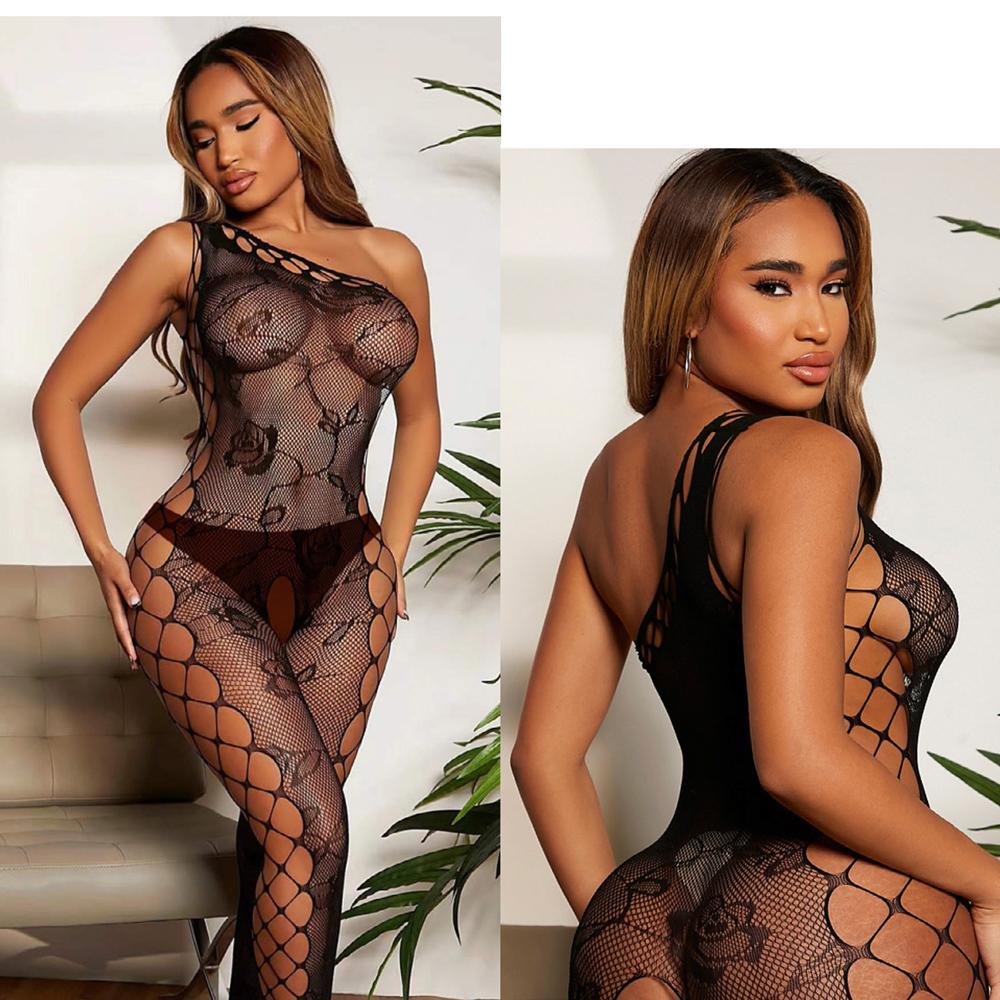 Porno Sexy Mesh Open Bra Hollow Out See Through Body Stocking Stretch Slim Fit Backless Open Crotch Seduction Lingerie Women