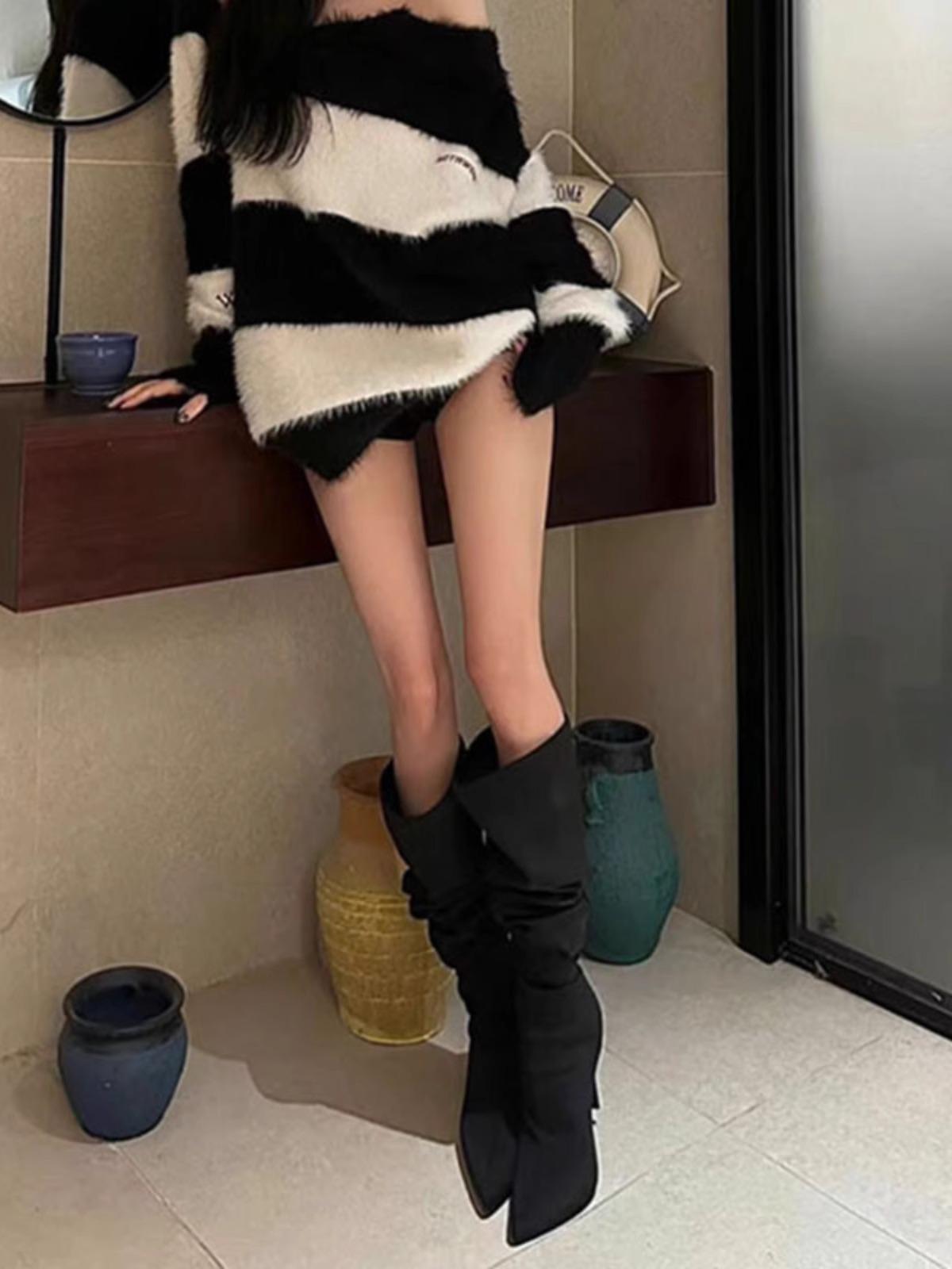 

Pleated pile boots pointed boots women s 2025 autumn and winter new knight boots western cowboy boots high heel boots 40 чорний